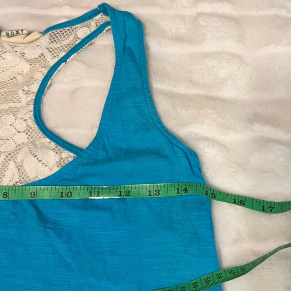 Roxy Small Bright Blue Sheer Lace Racerback Travel Cruise Florida Cali Tank Top - Picture 4 of 9